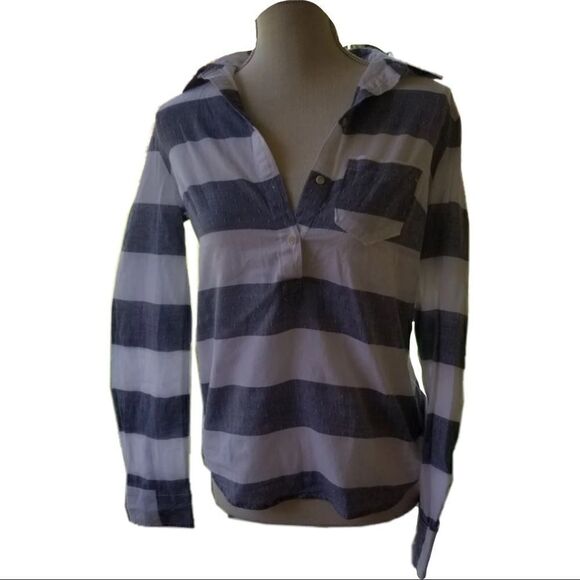 Striped linen collared long sleeve top 5 for $25 - Picture 2 of 2